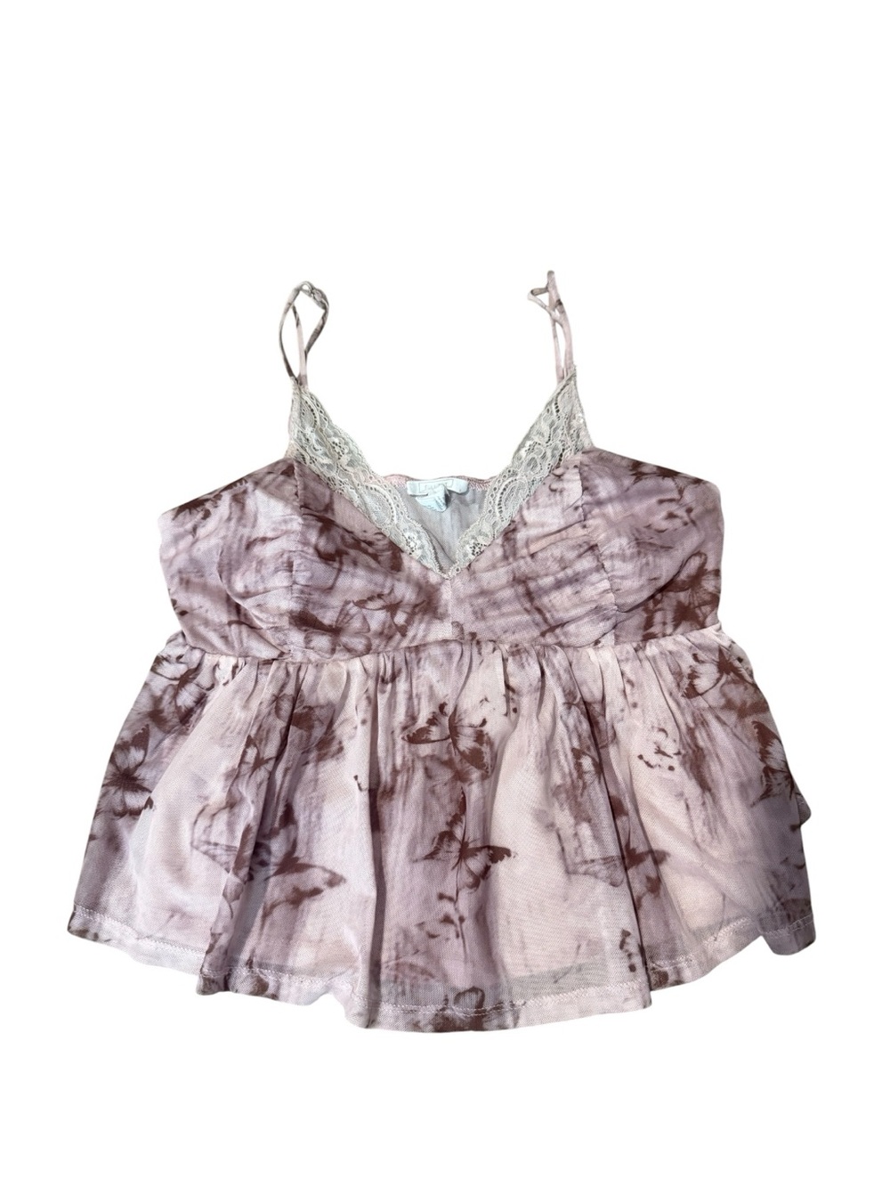 Full Tilt Pink Tie-Dye Lace Trim Crop Top